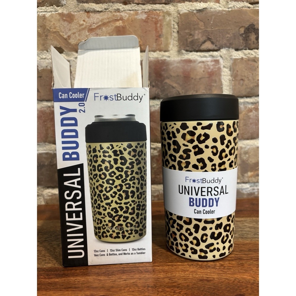 FrostBuddy Universal Buddy 2.0 Insulated Stainless Can Cooler Leopard Print